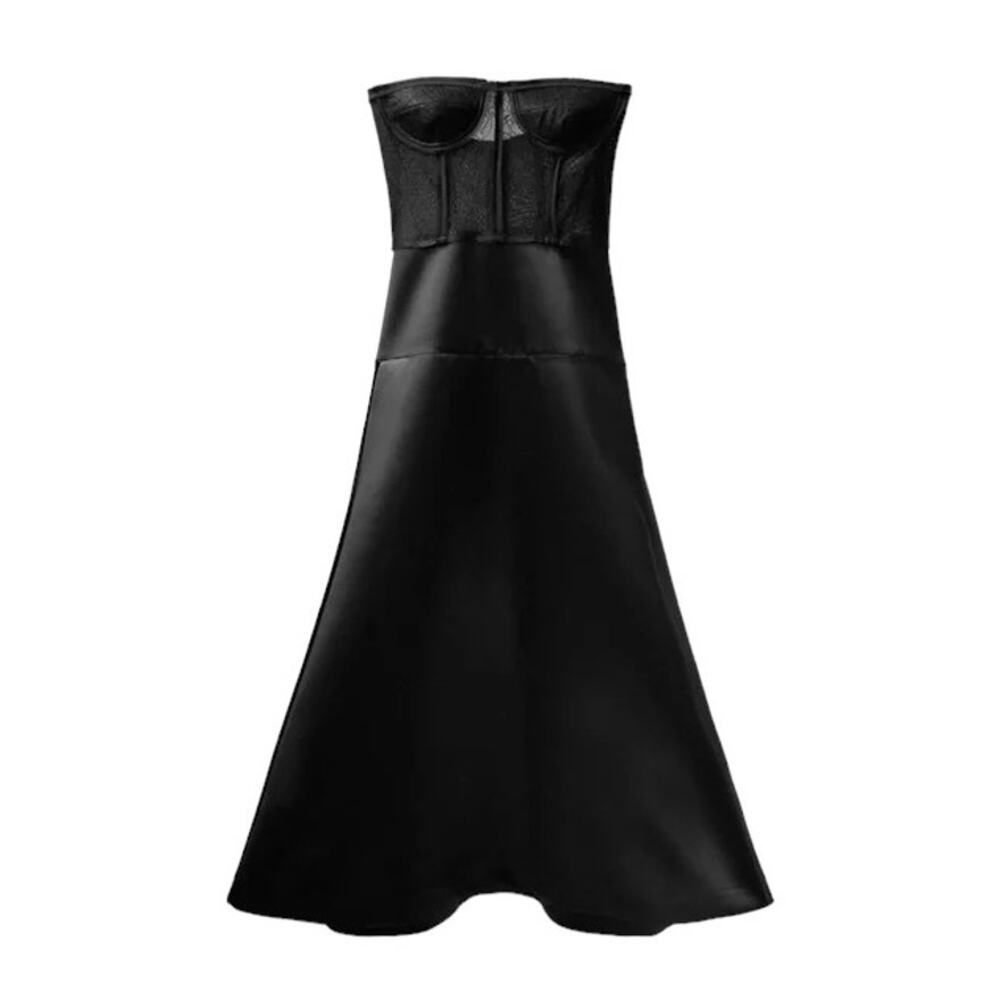 NWT ZARA STUDIO Satin Lace Bustier Corset Dress in Black SZ M
